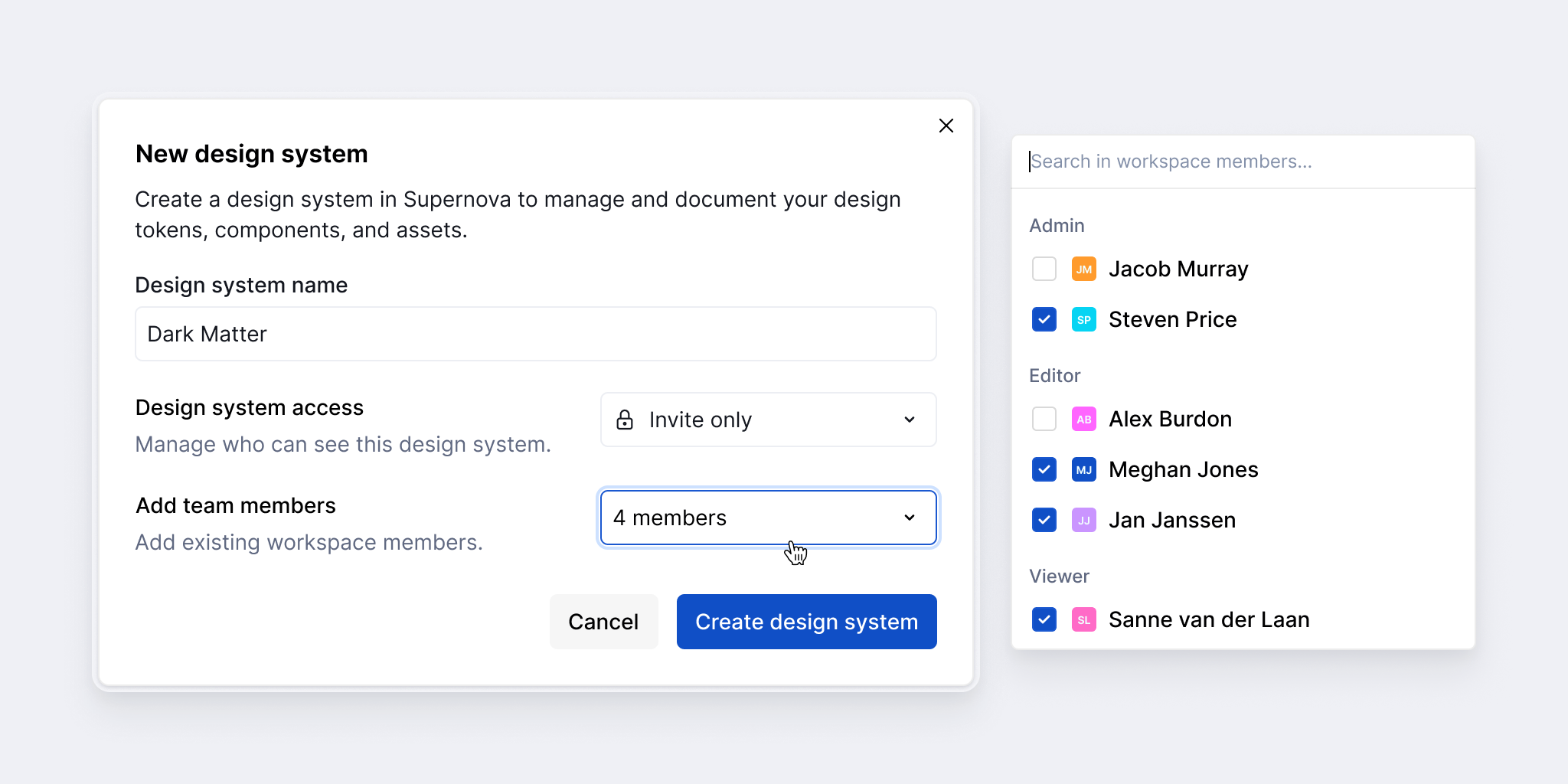 Adding team members to a new design system.