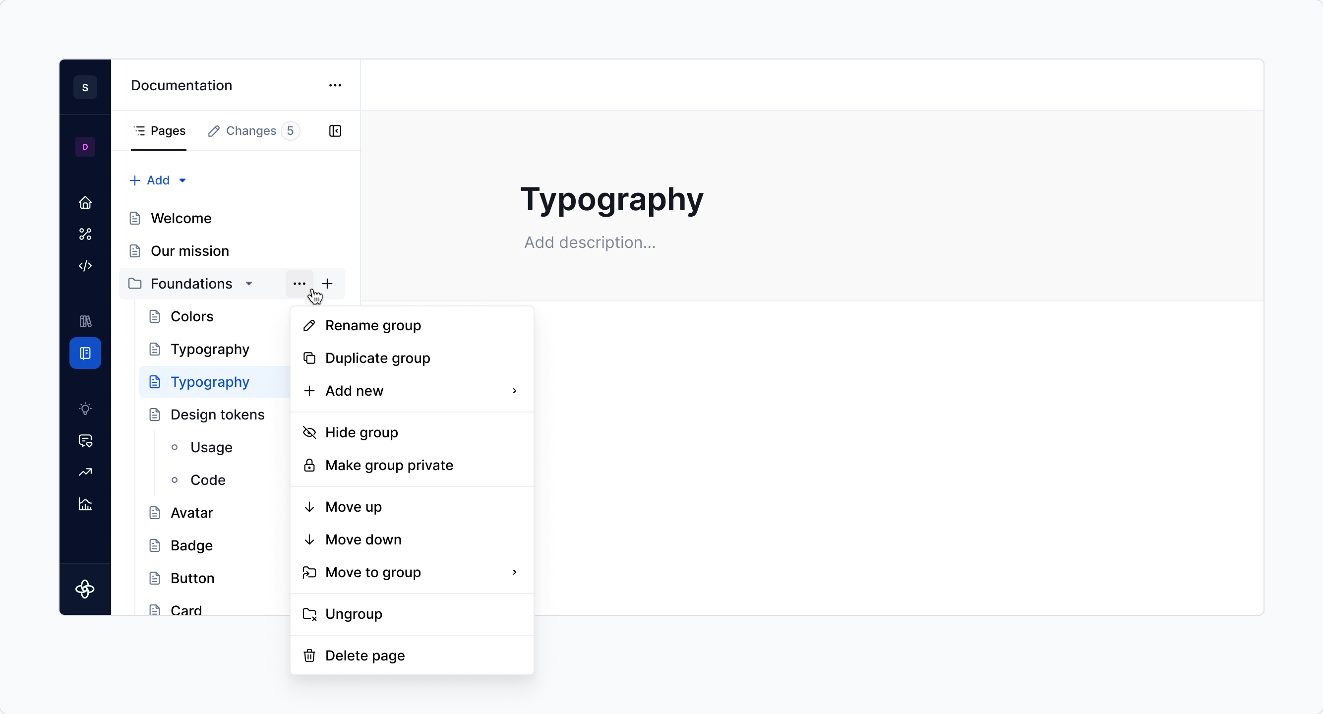 Group context menu