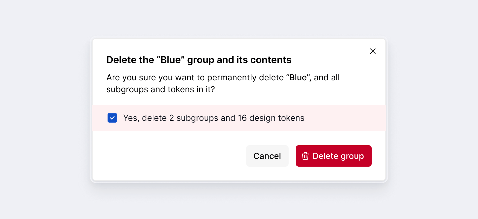 Token groups: Delete group