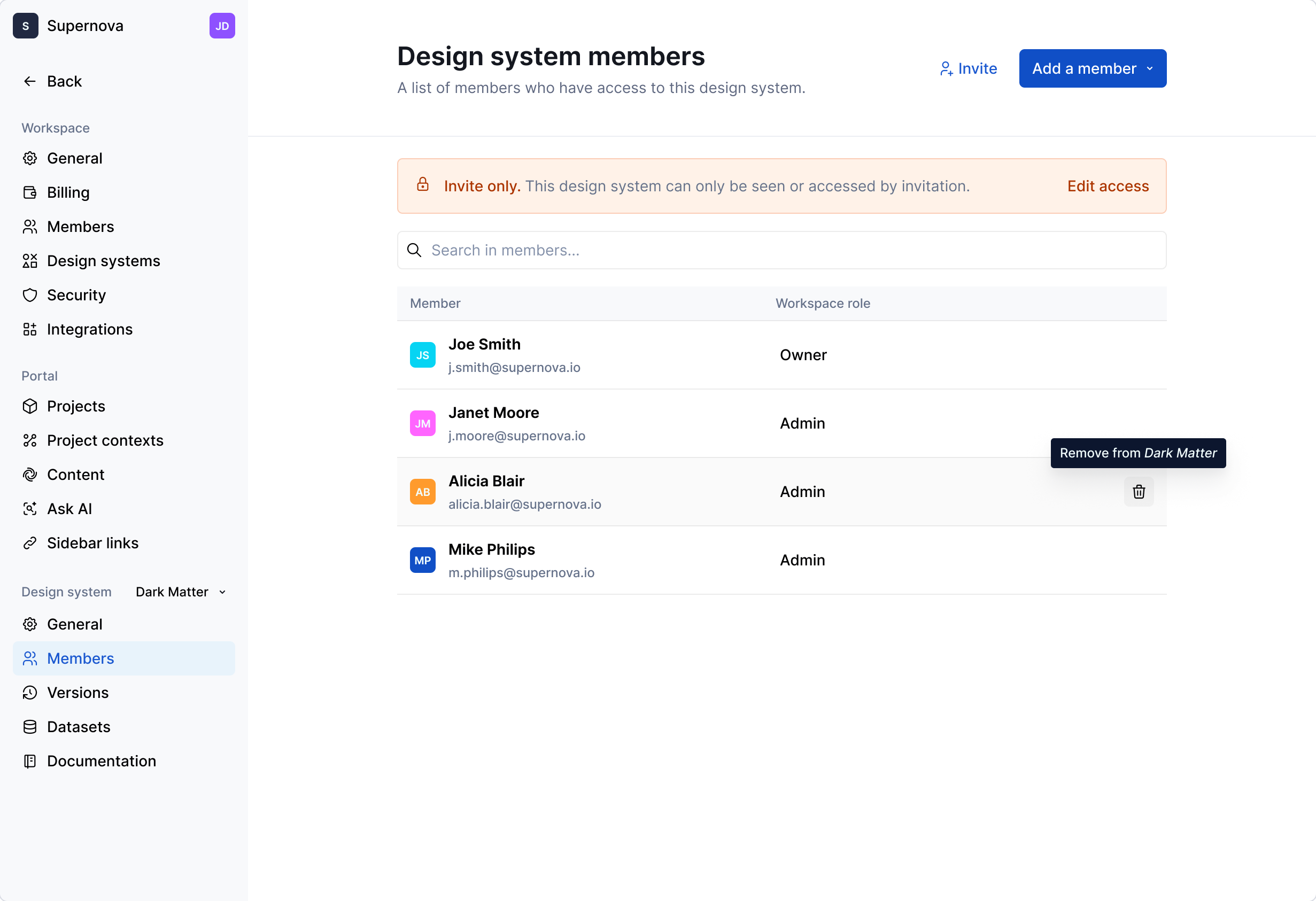 Viewing all design system members.