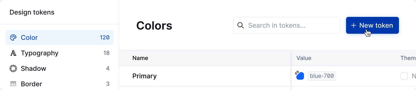 Tokens: New token button