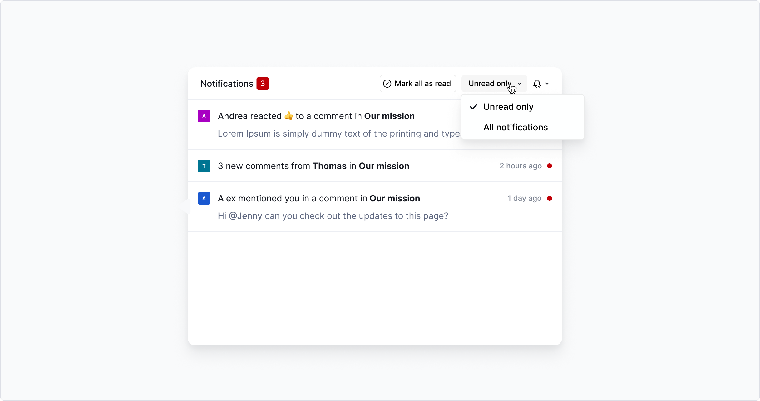 Notifications - Modal settings