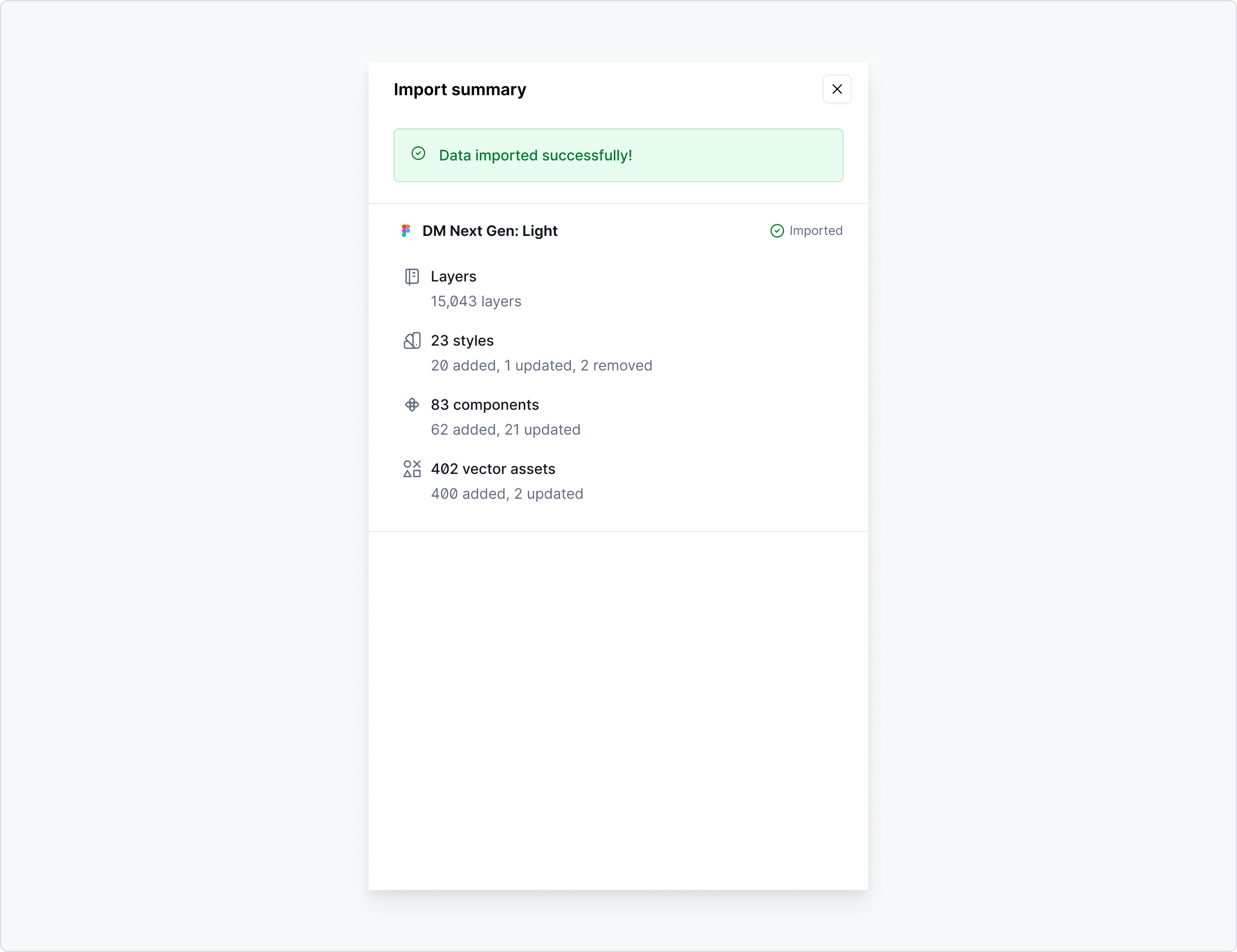 Assets import summary