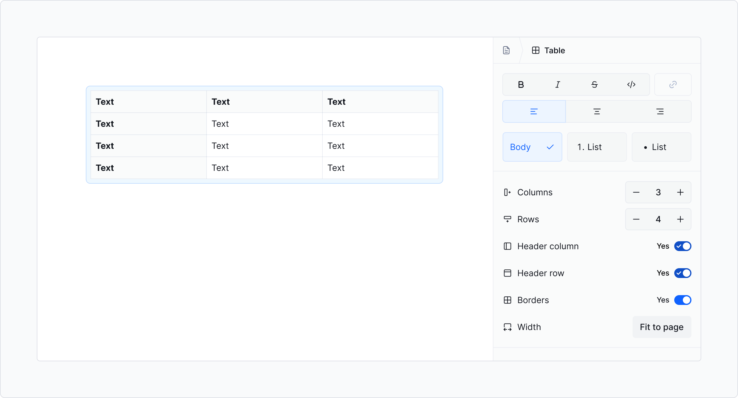 Table block - filled
