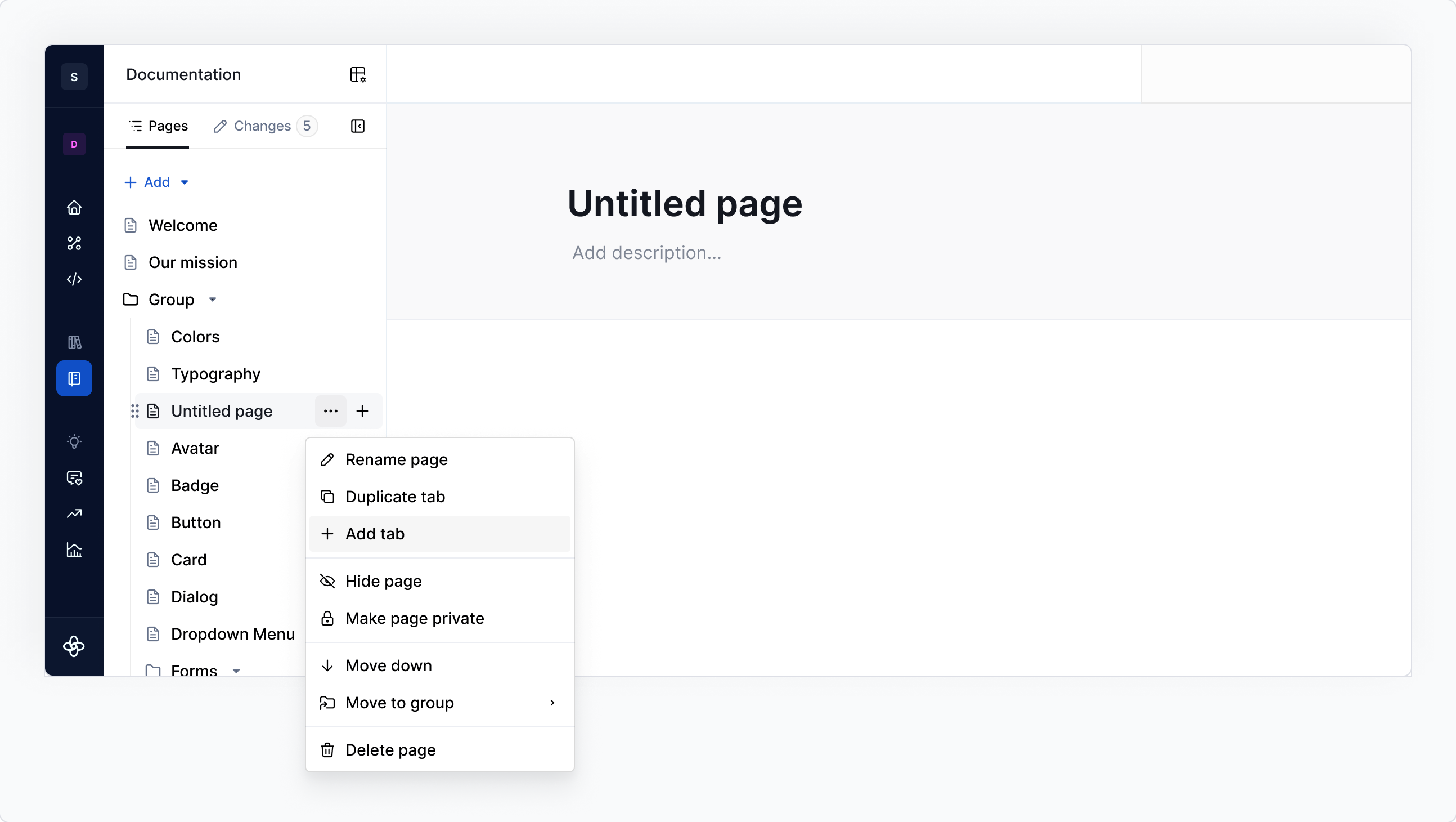 Tabbed pages / Add tabs