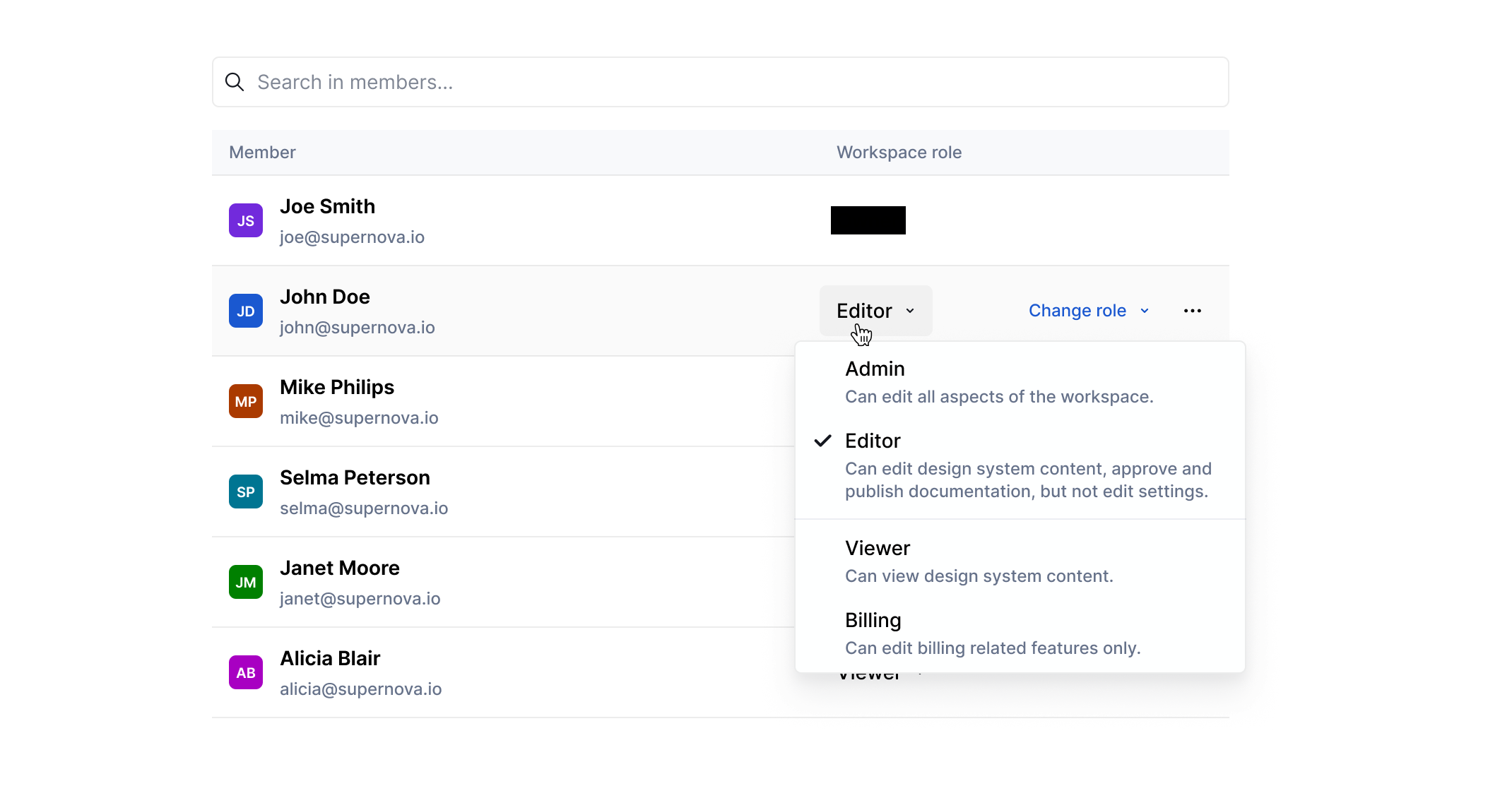 Role dropdown