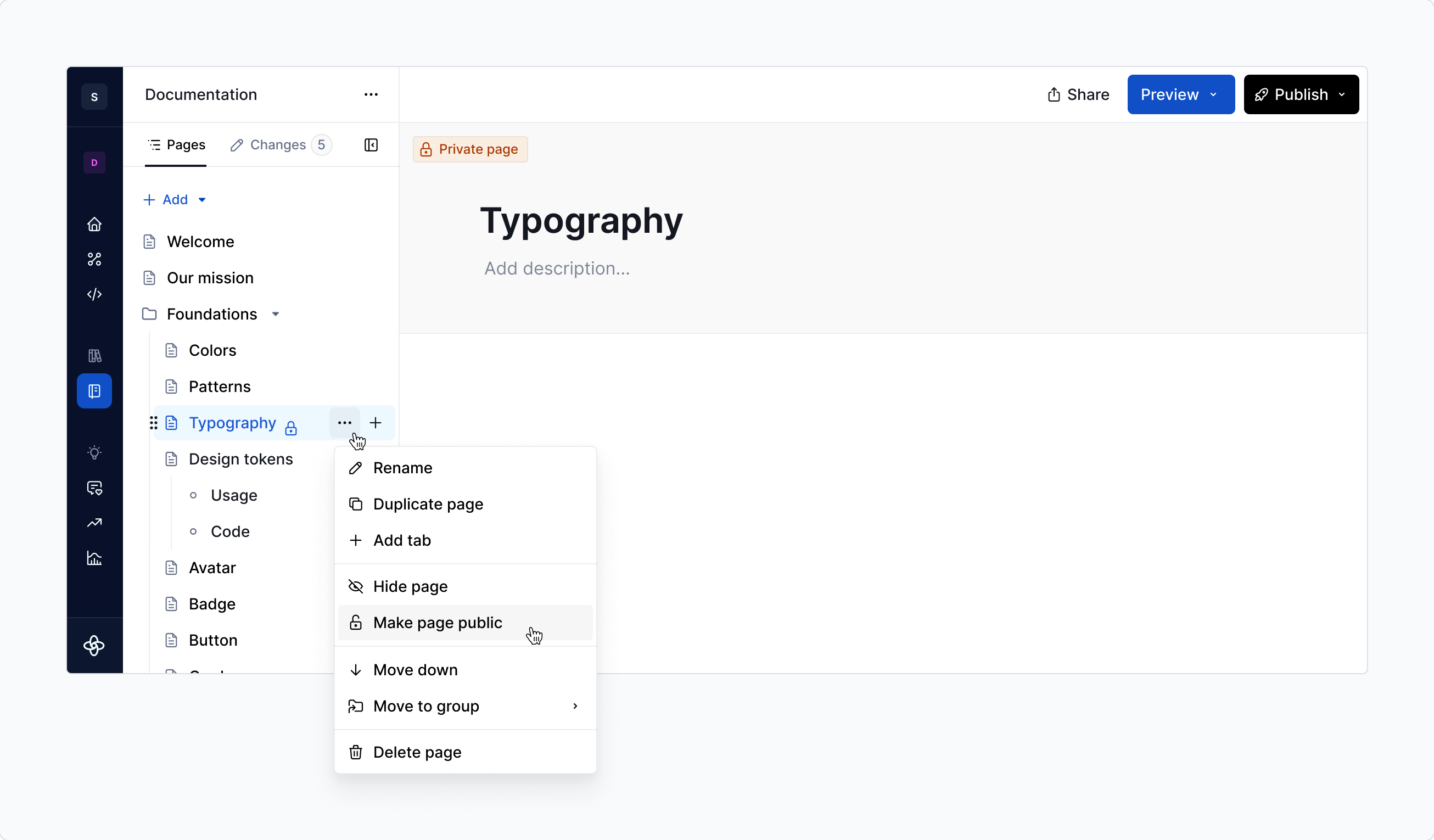 Private pages / Make page public