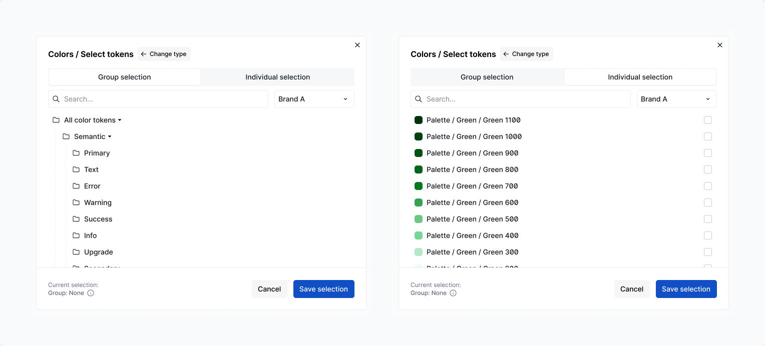 Design tokens - selection