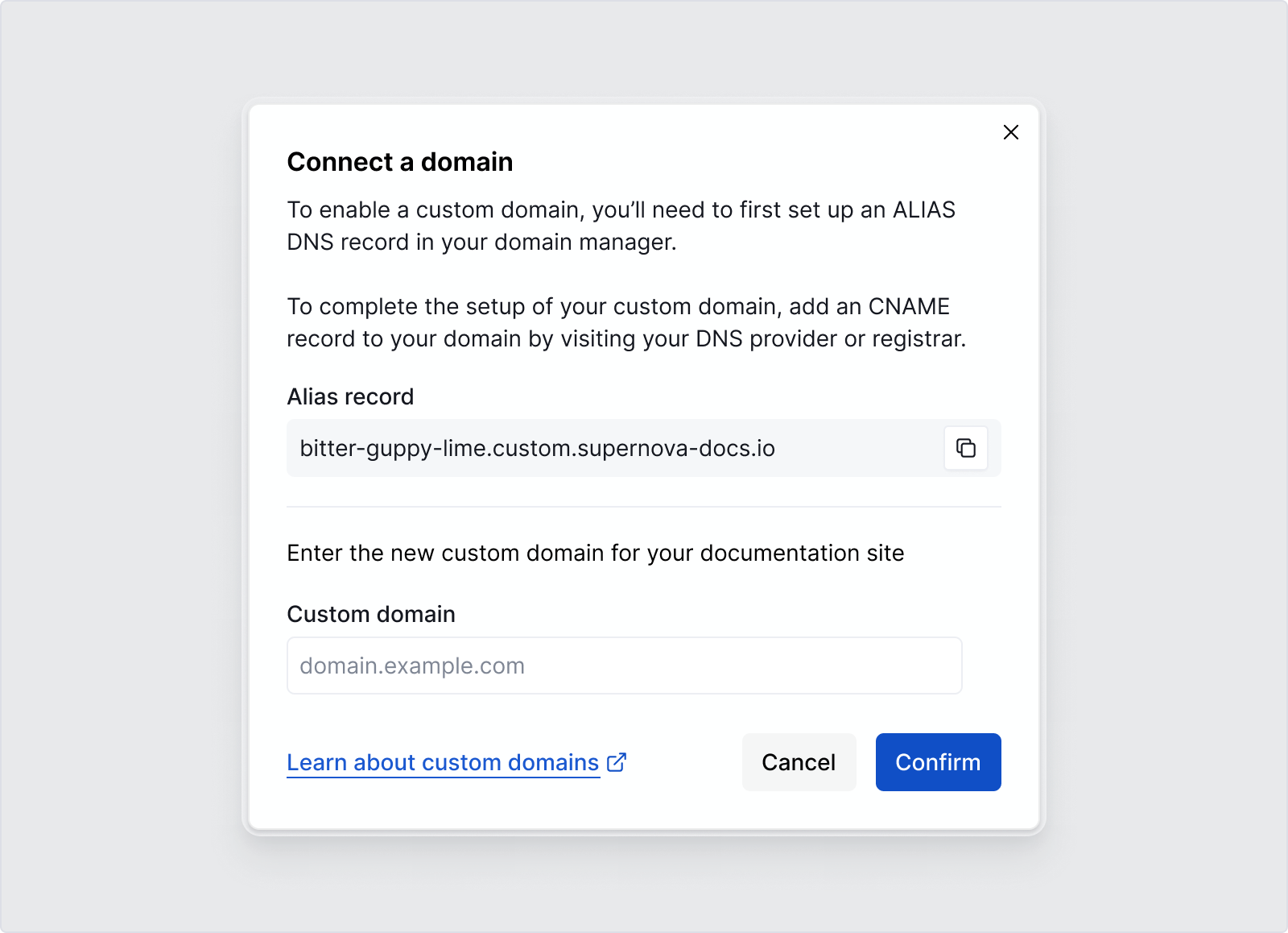 Custom domain - dialog