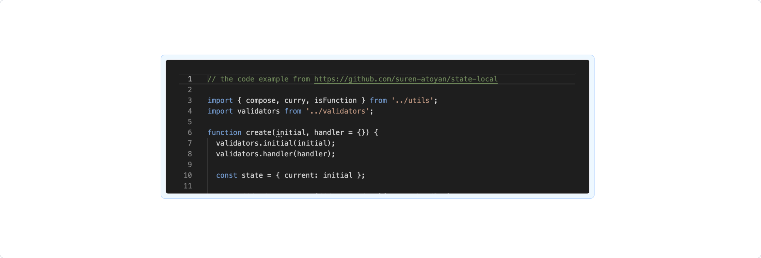 This is what a code block looks like in the documentation editor.