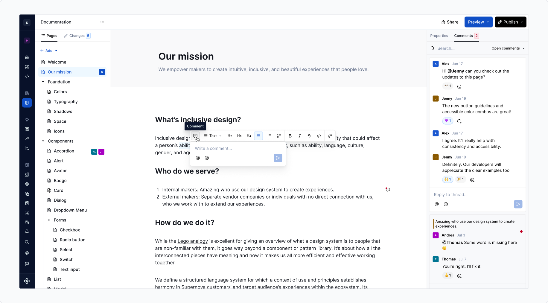 Comments - add inline