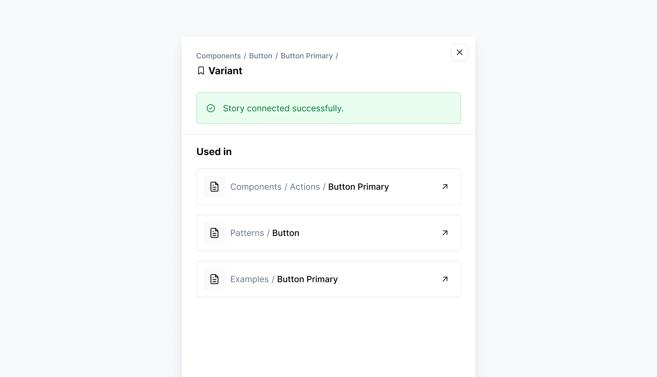 Drawer showing where the story appears in documentation.