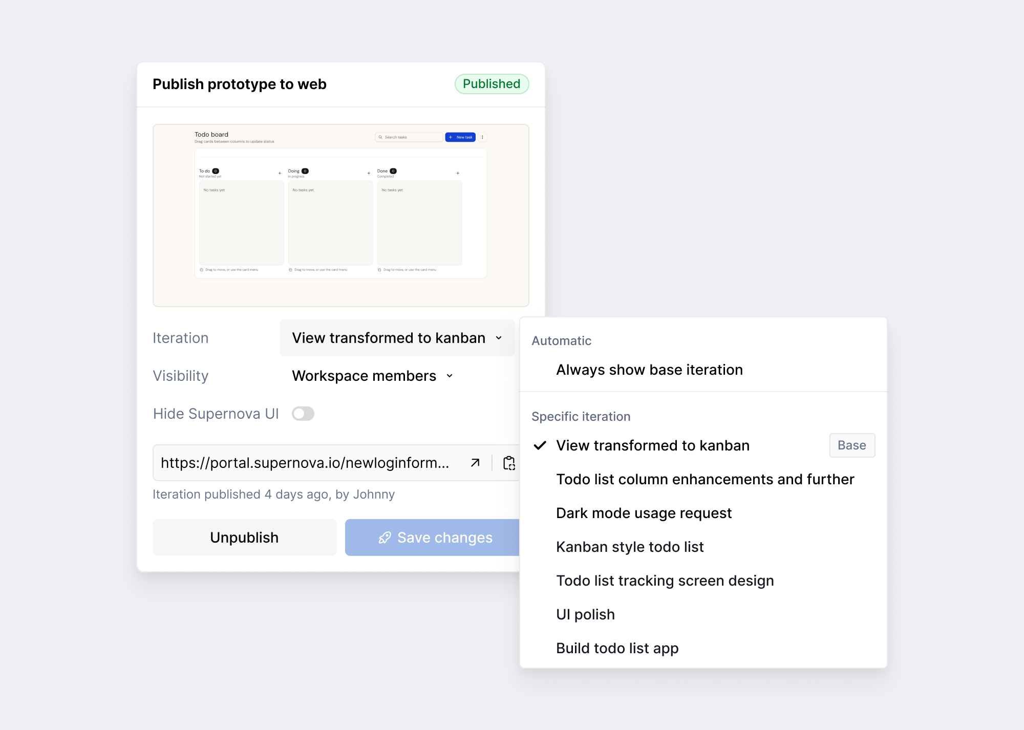 Choose a specific iteration to show for this published feature.