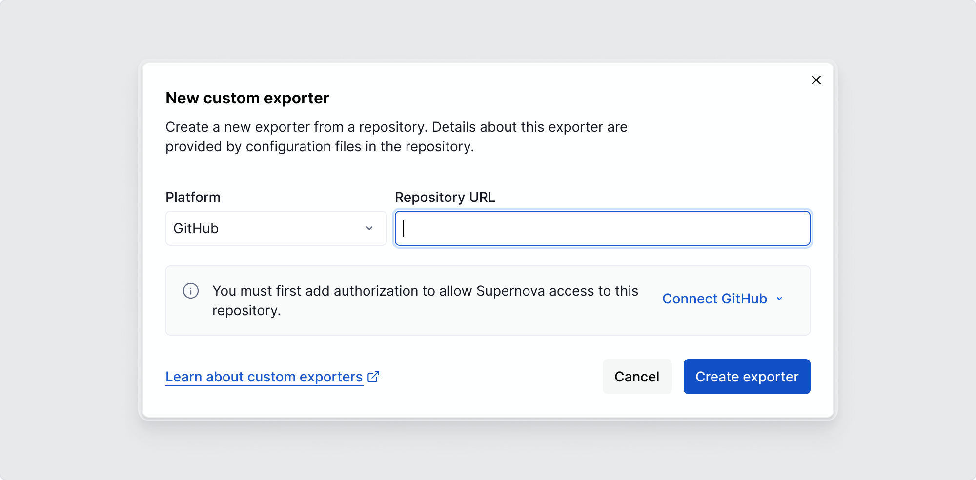 New custom exporter dialog
