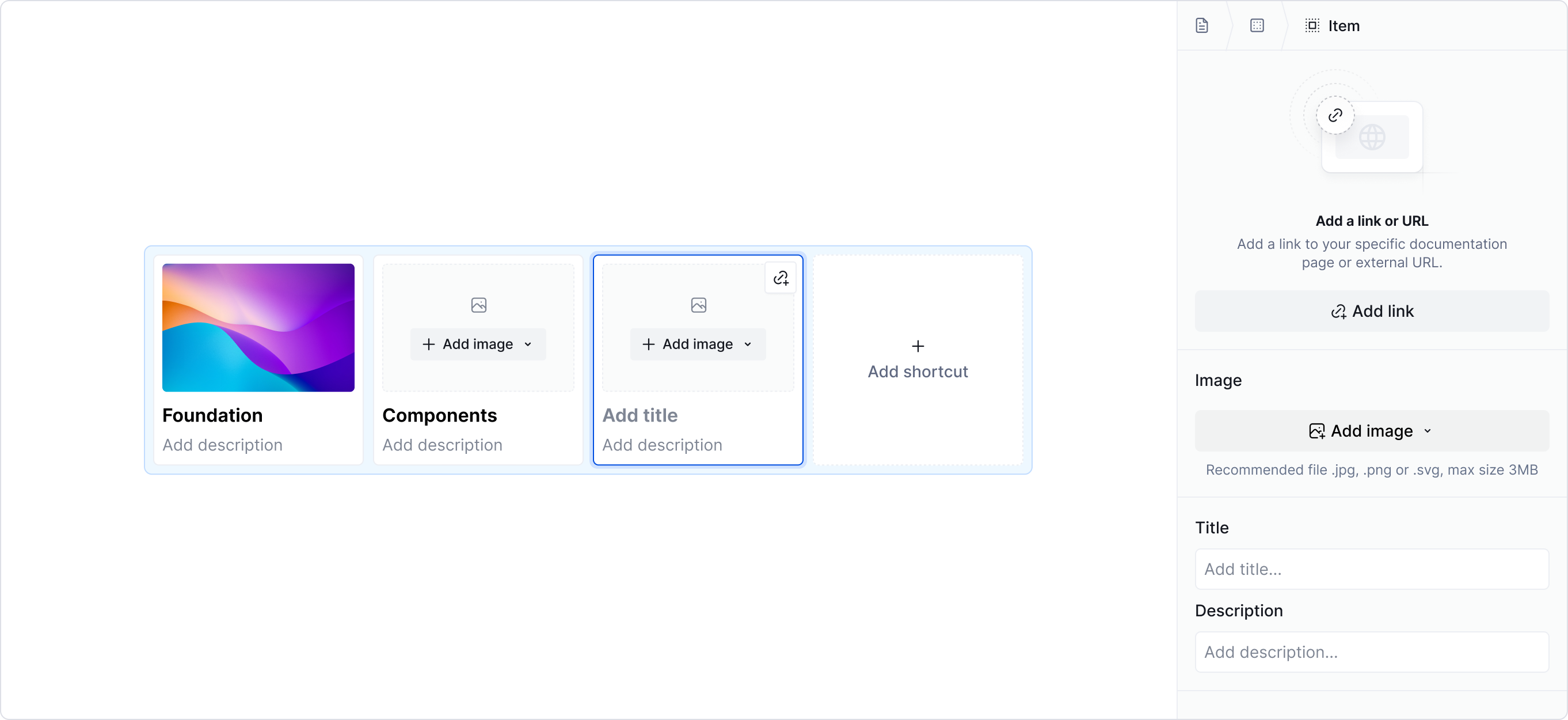 Shortcut / property panel