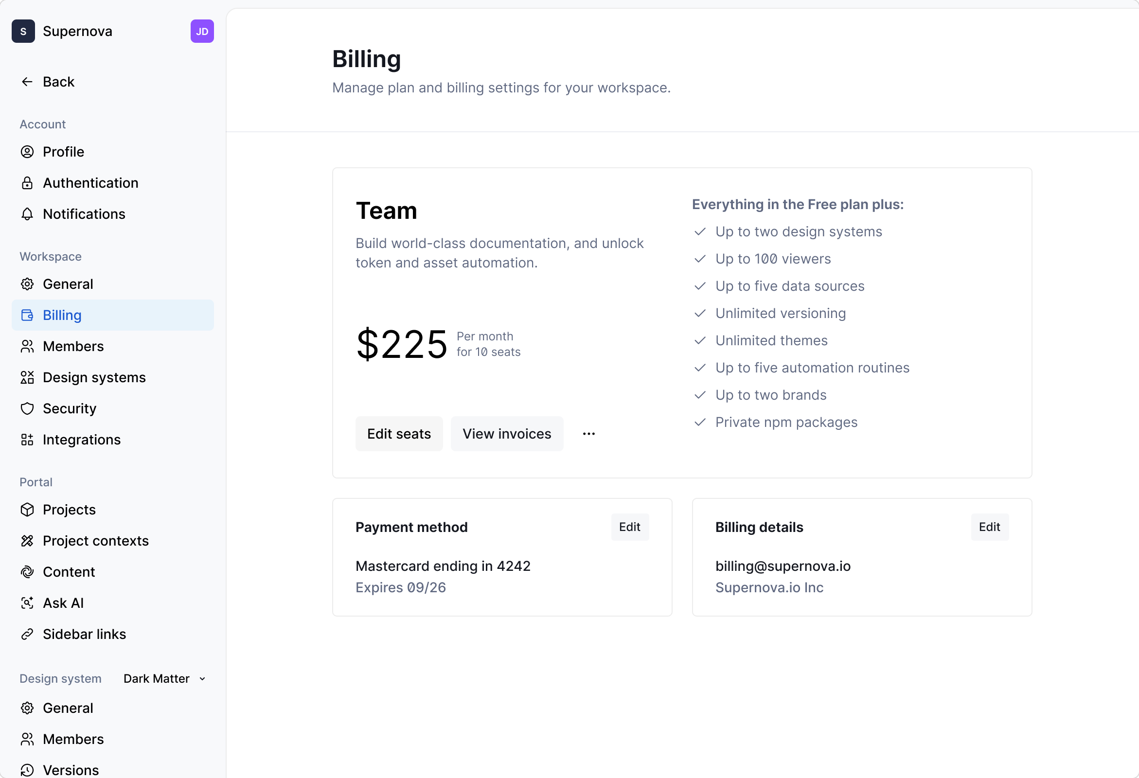 WS Settings / Billing