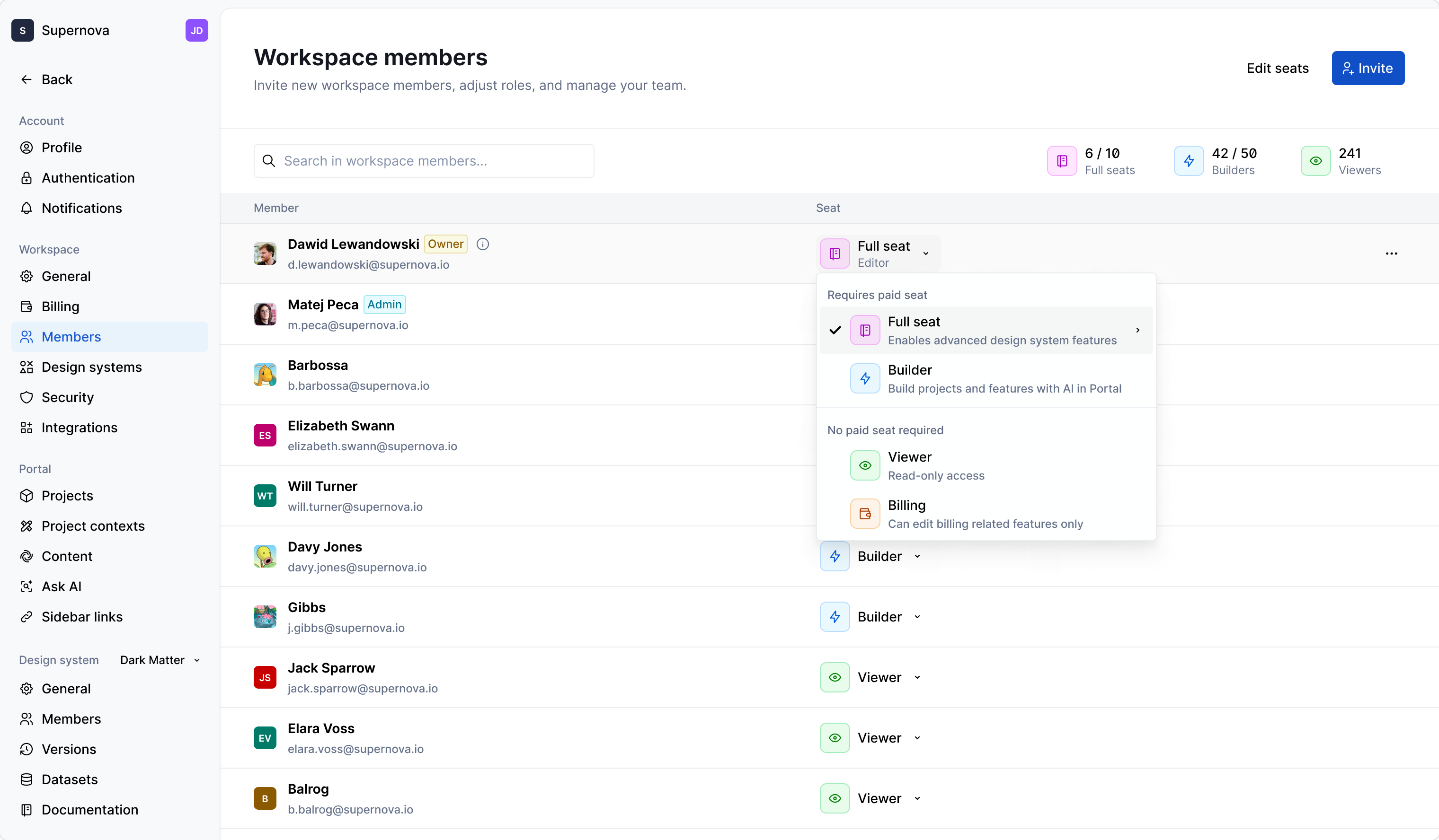 Team Settings / Workspace members