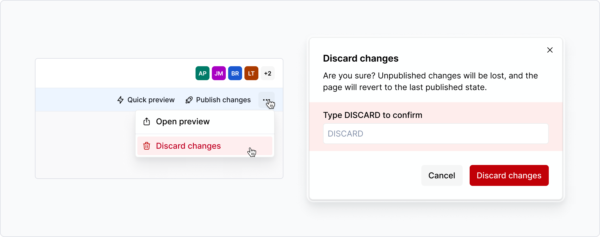 Dialog for discarding changes to a page