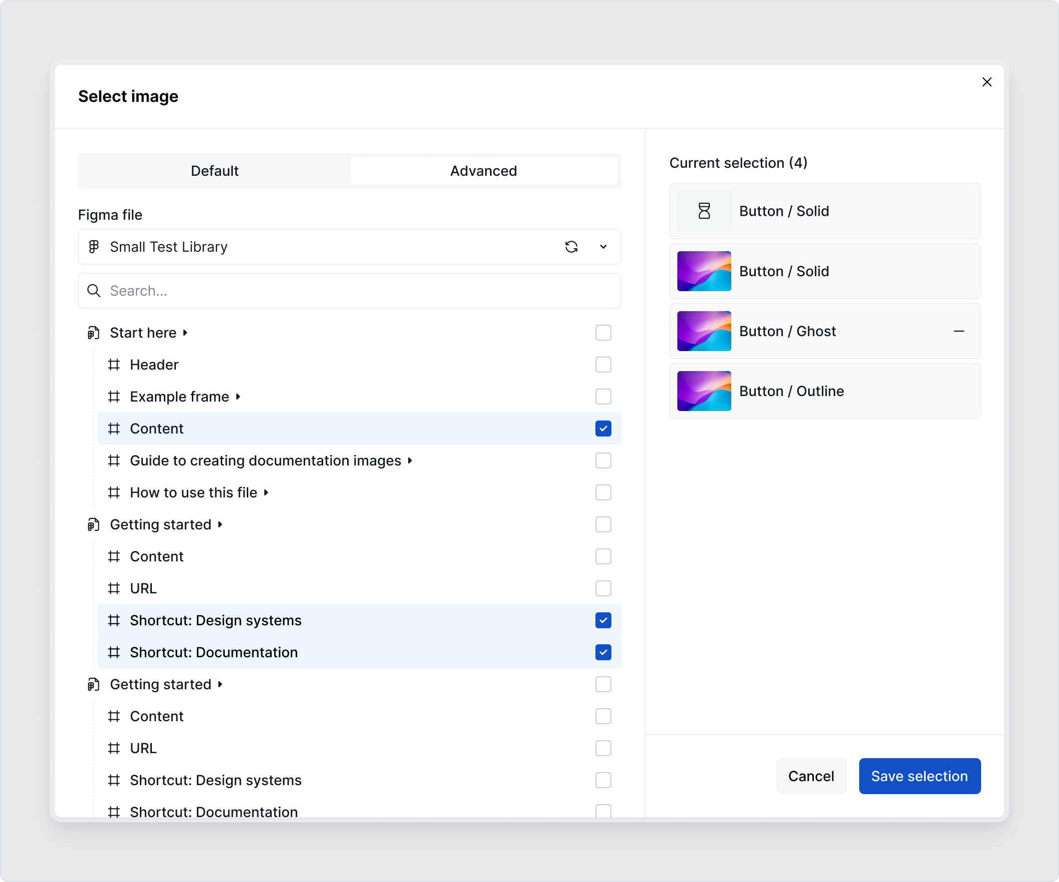 Adding a Figma frame by selection (Advanced)