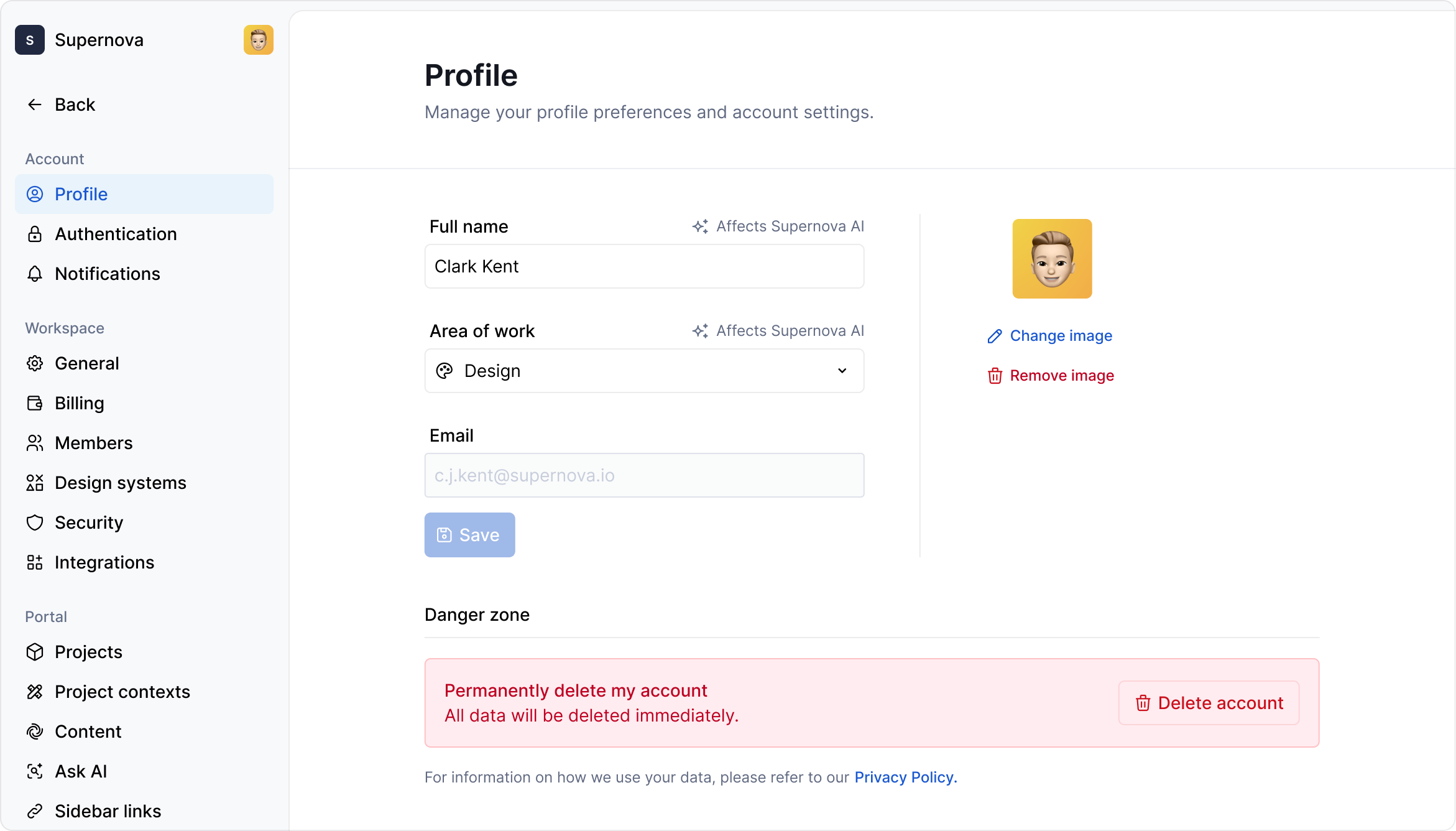 Account settings / Profile