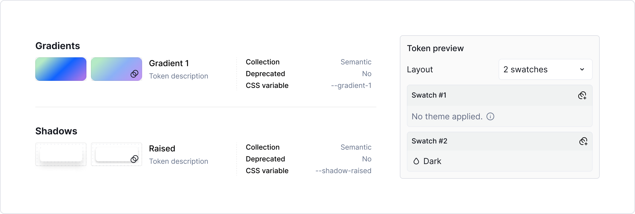 Theme applied to design tokens blocks containing gradient and shadow tokens