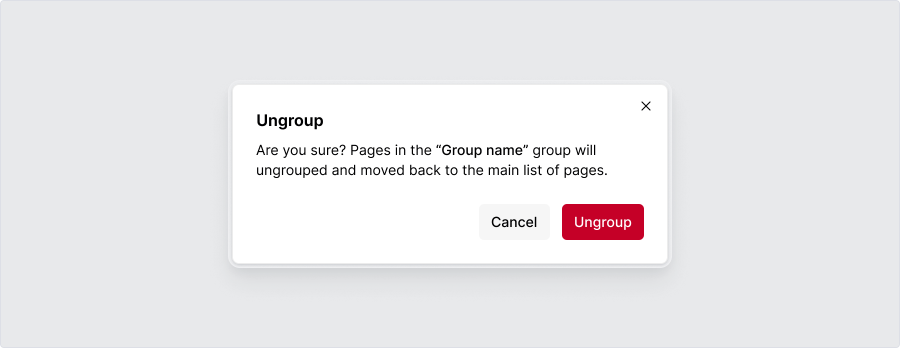 Deleting a group containing pages
