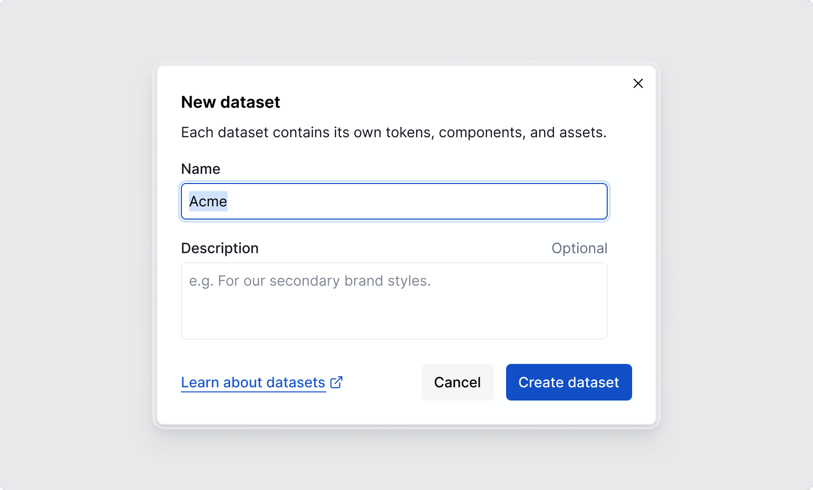 Creating a new dataset.
