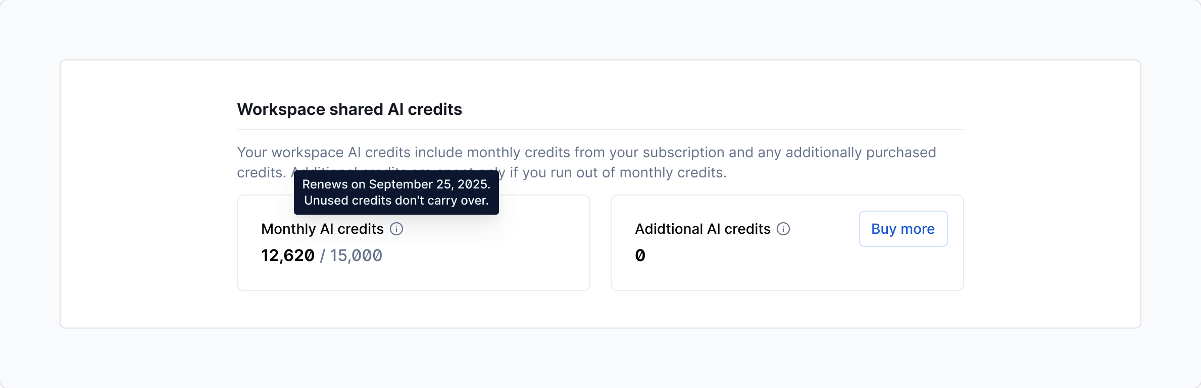 WS Settings / Billing AI - Monthly credits