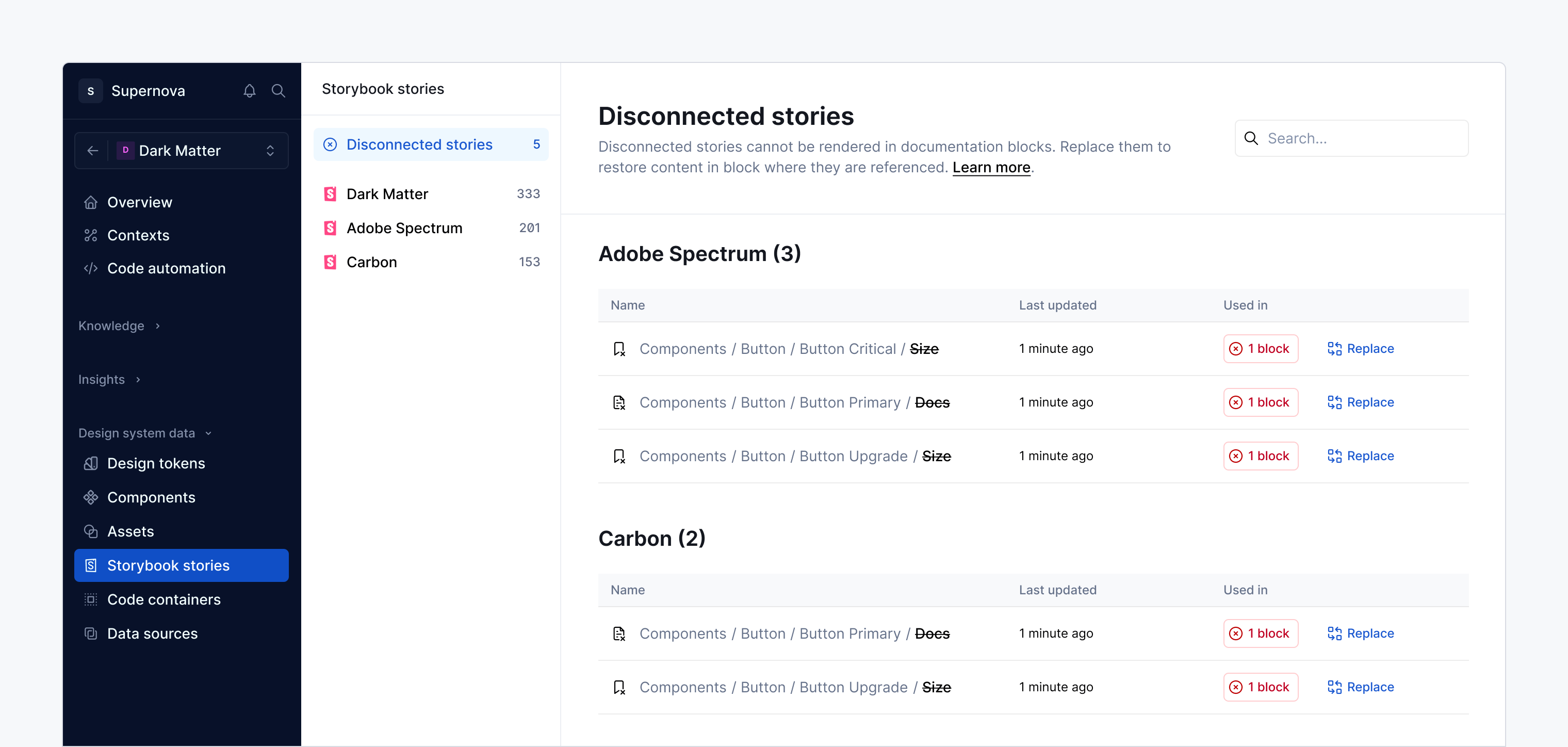Replacing or removing disconnected stories.
