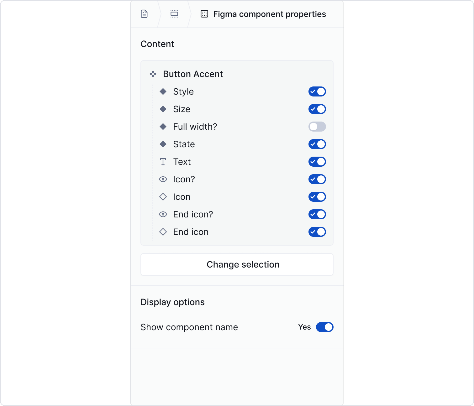 Figma component properties block - properties