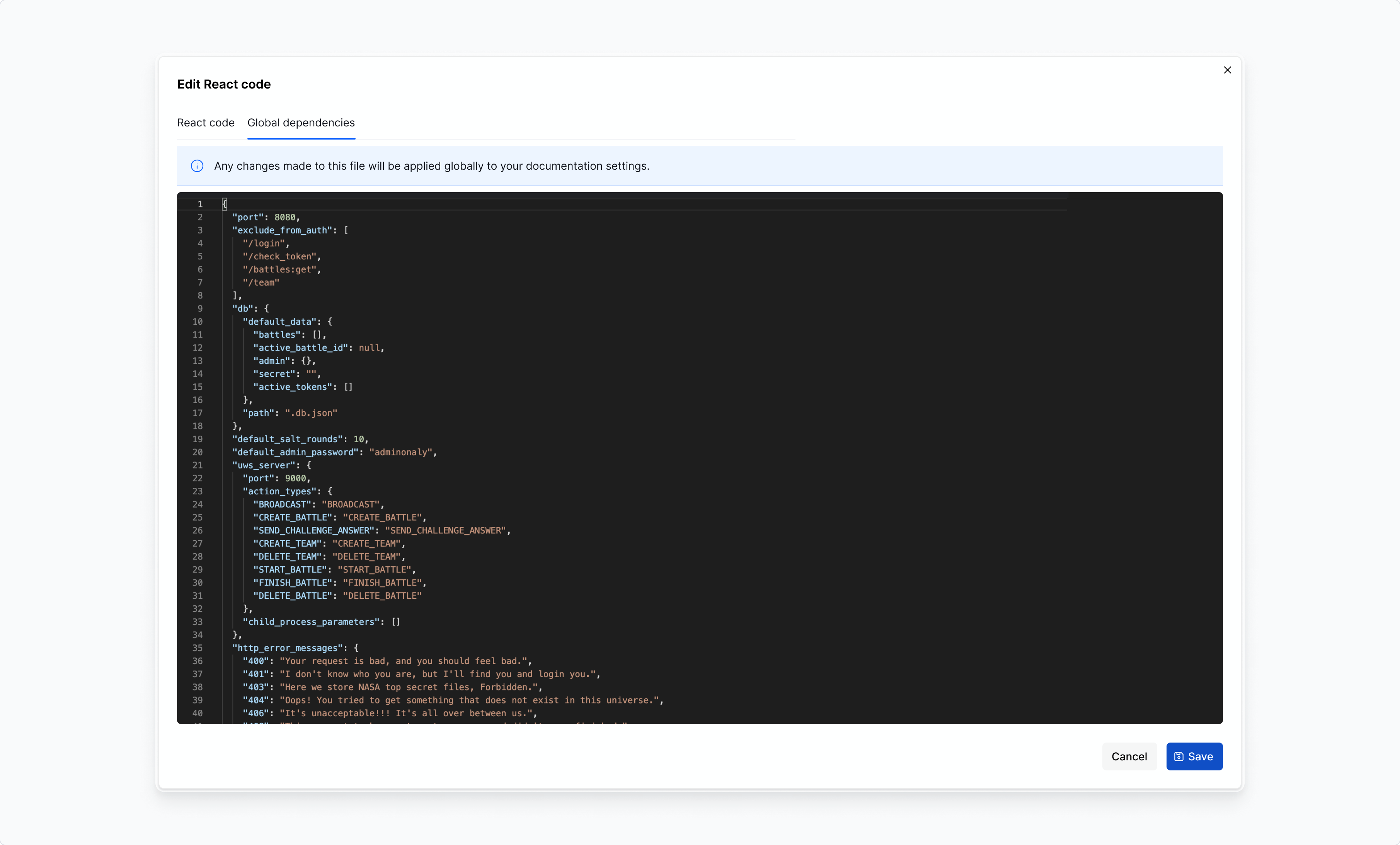 React code - Edit global dependencies