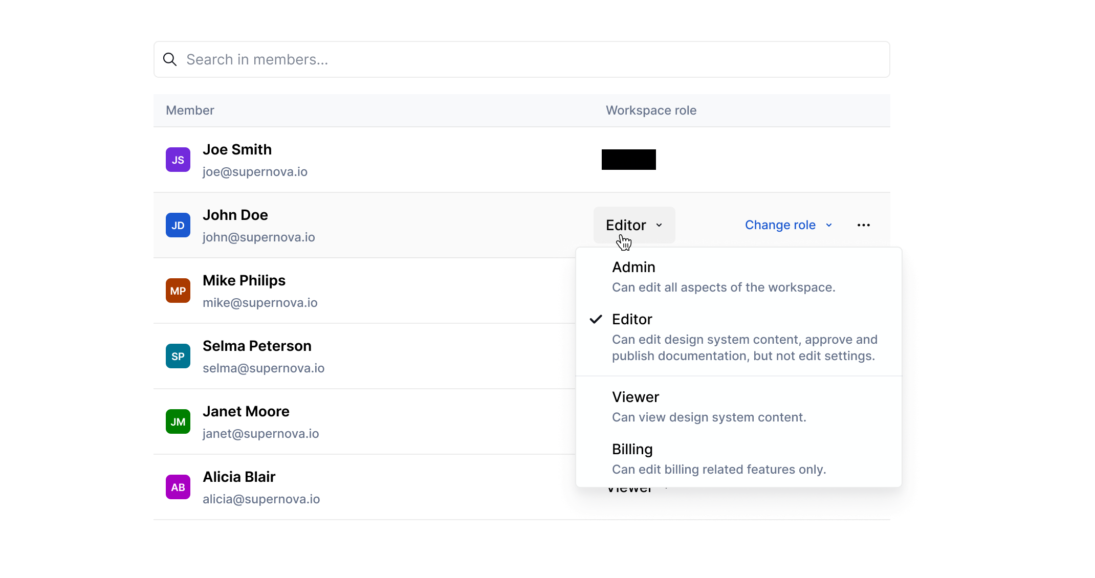 Role dropdown