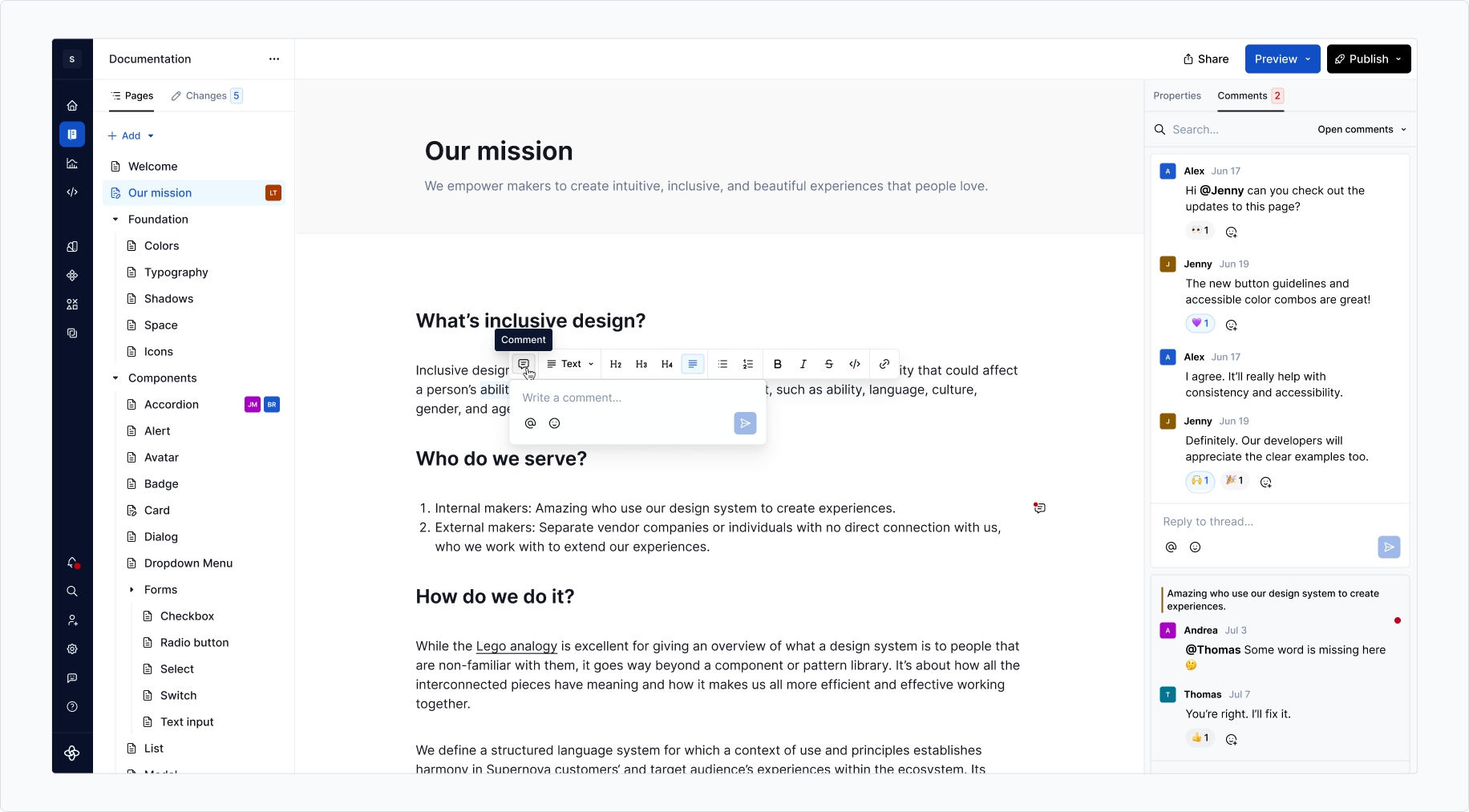 Comments - add inline