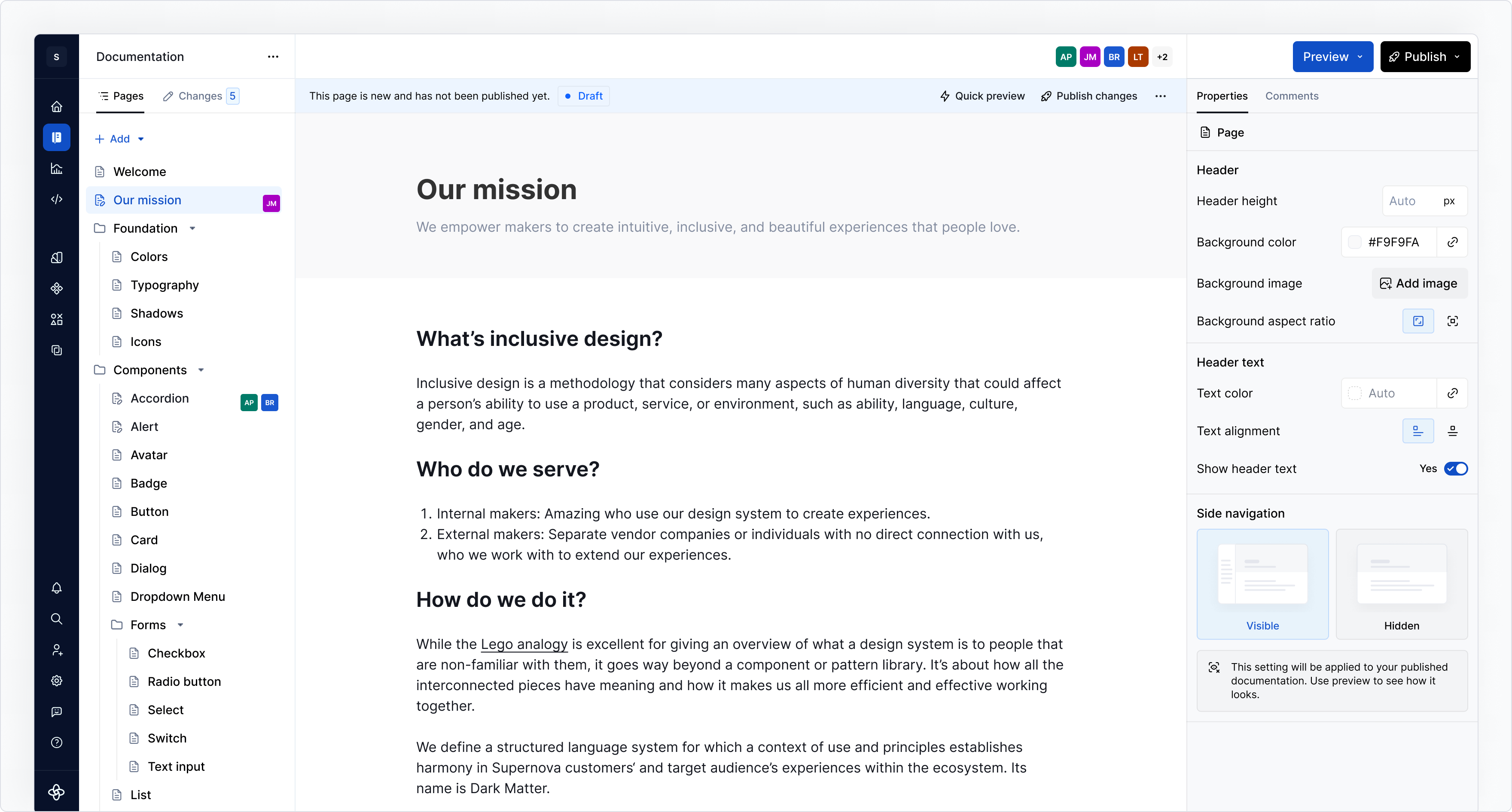 Adding a new page creates a draft