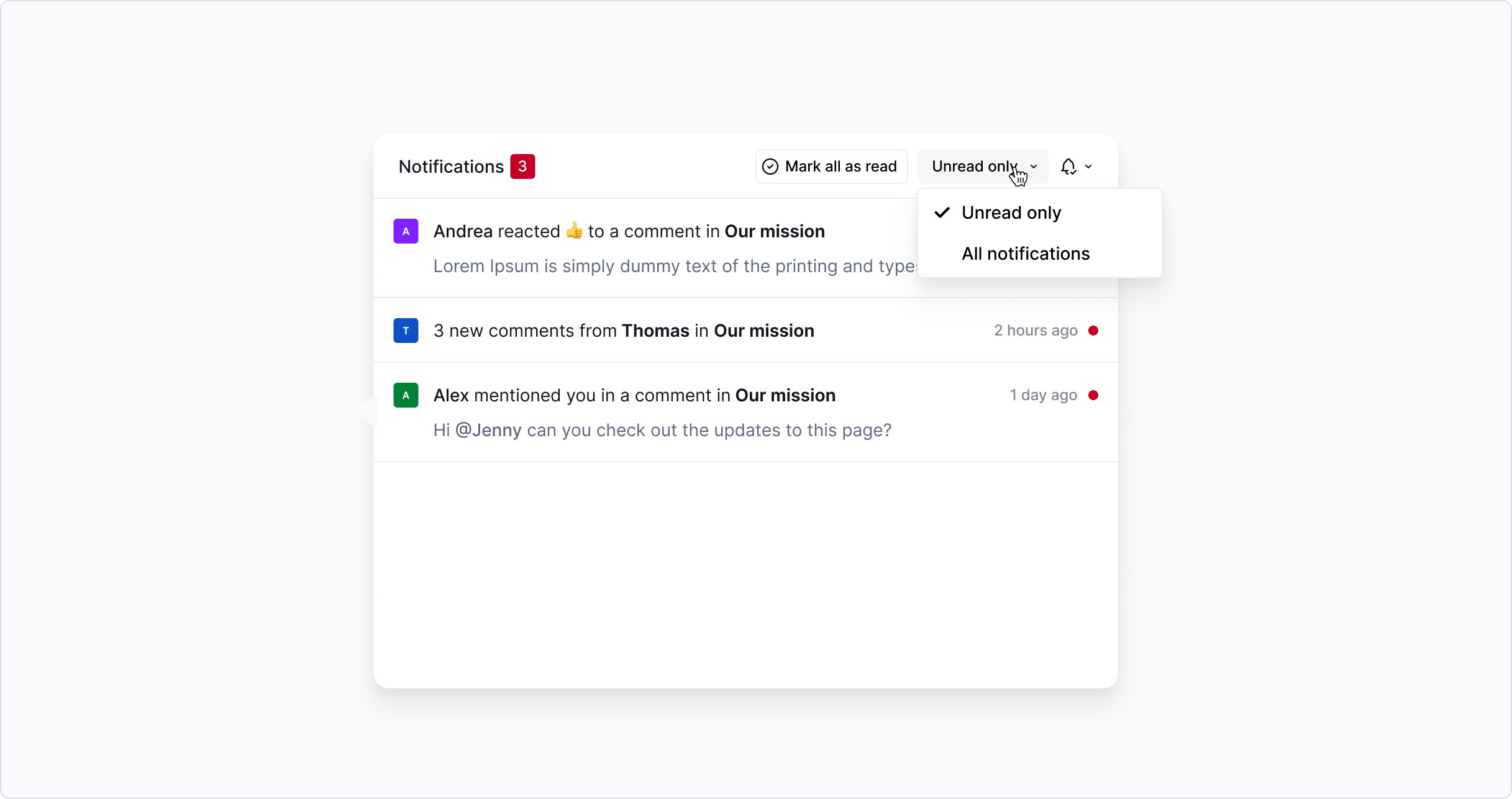 Notifications - Modal settings