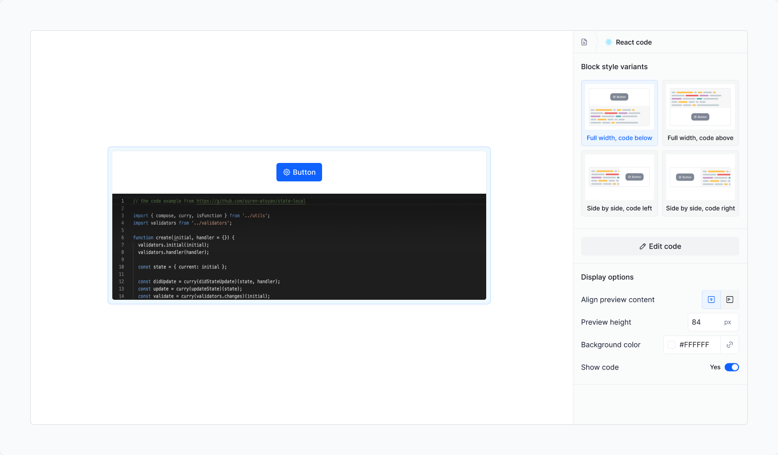 React code - Filled block