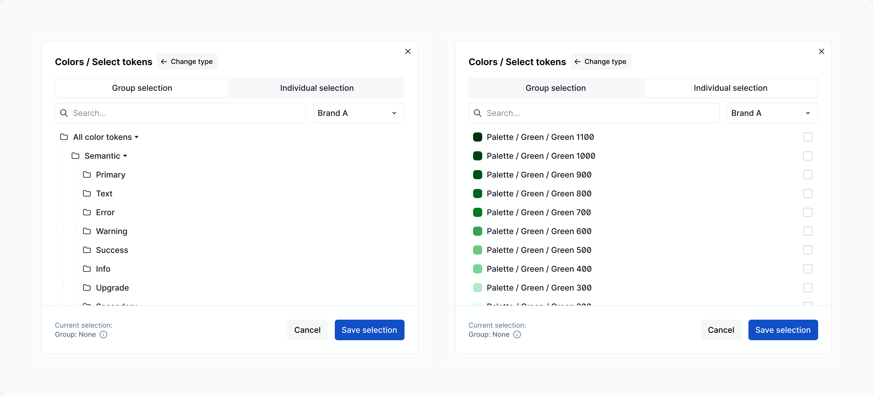 Design tokens - selection