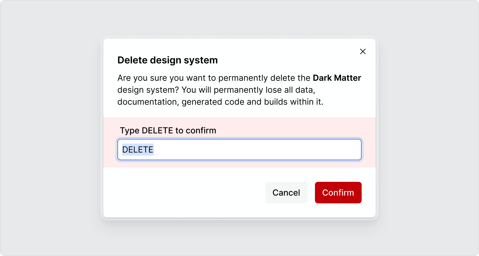 Deleting a design system