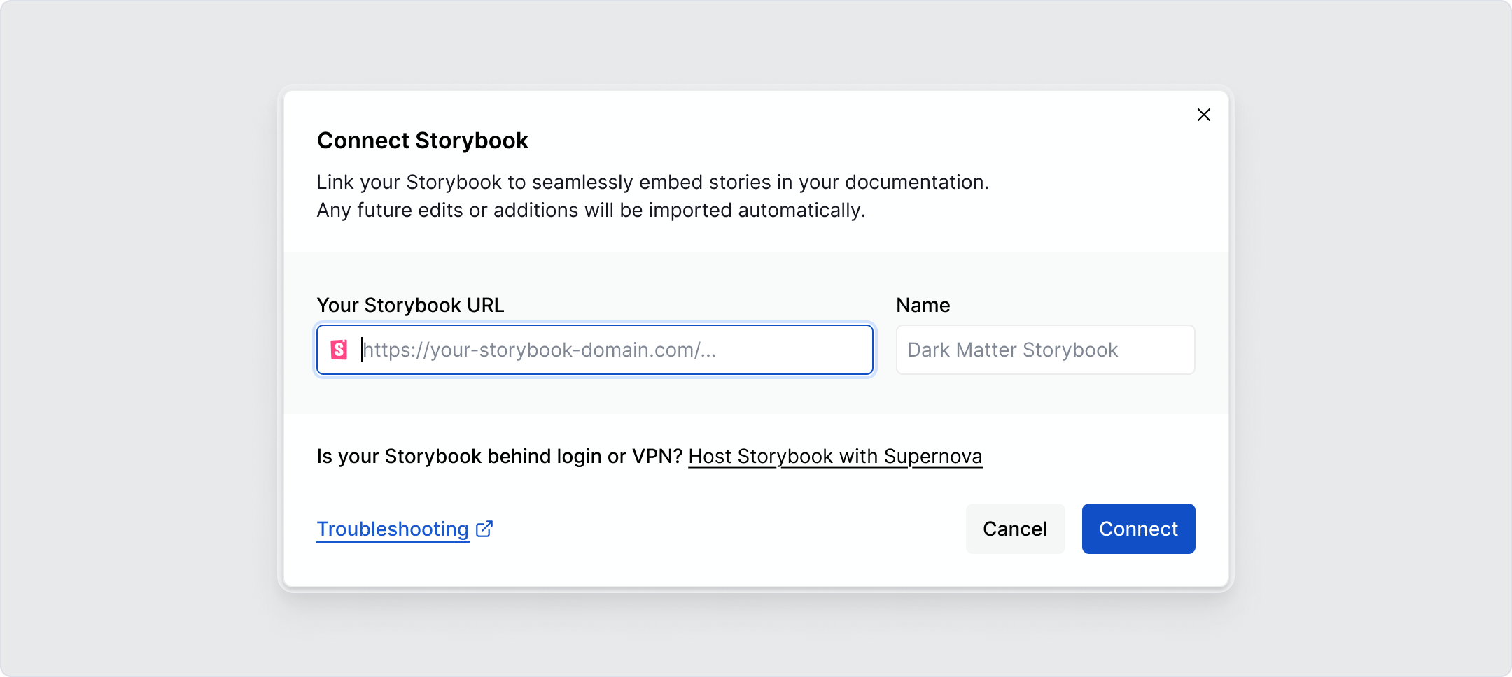 Add Storybook as a data source simply by pasting a URL.