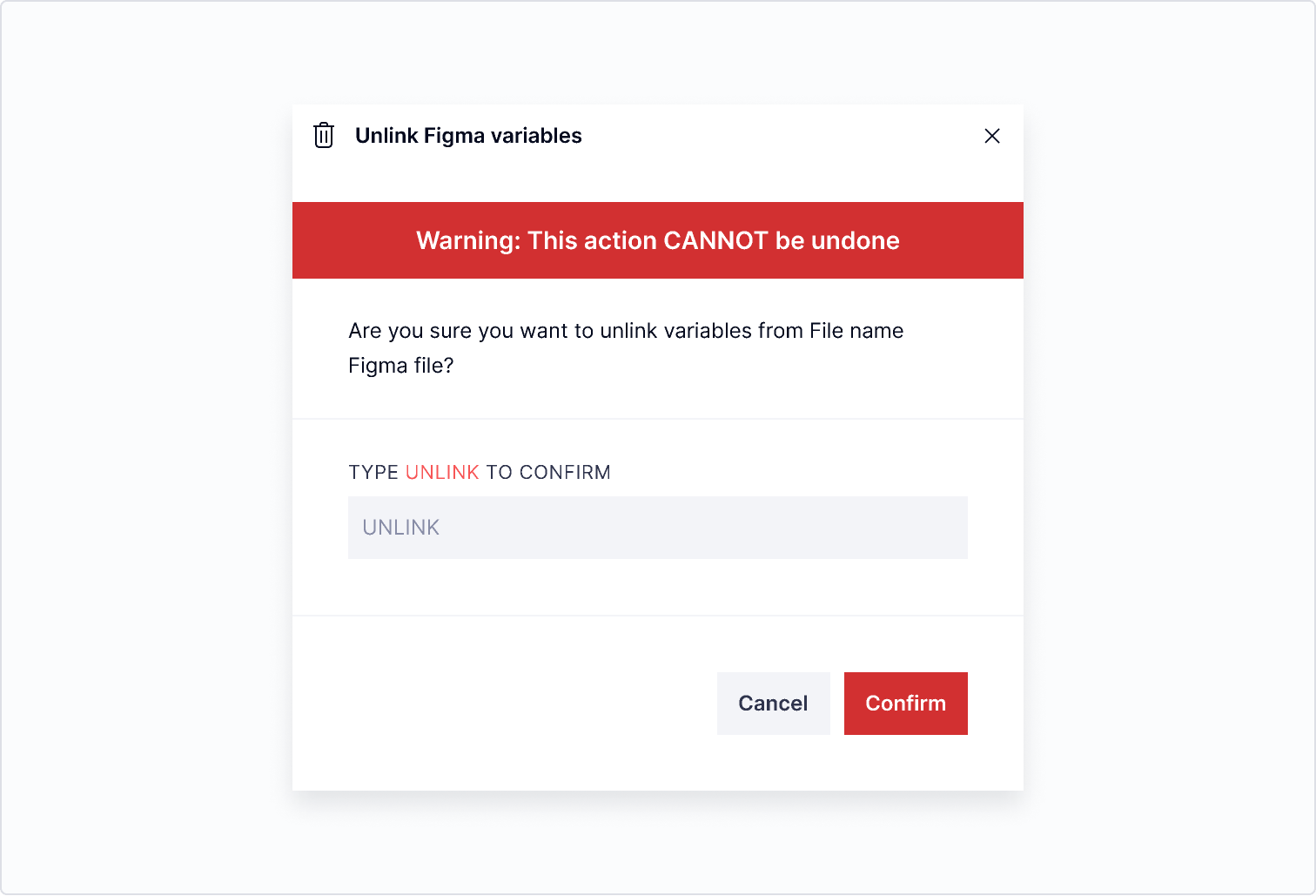 Remove the integration | Figma Variables plugin | Made with Supernova