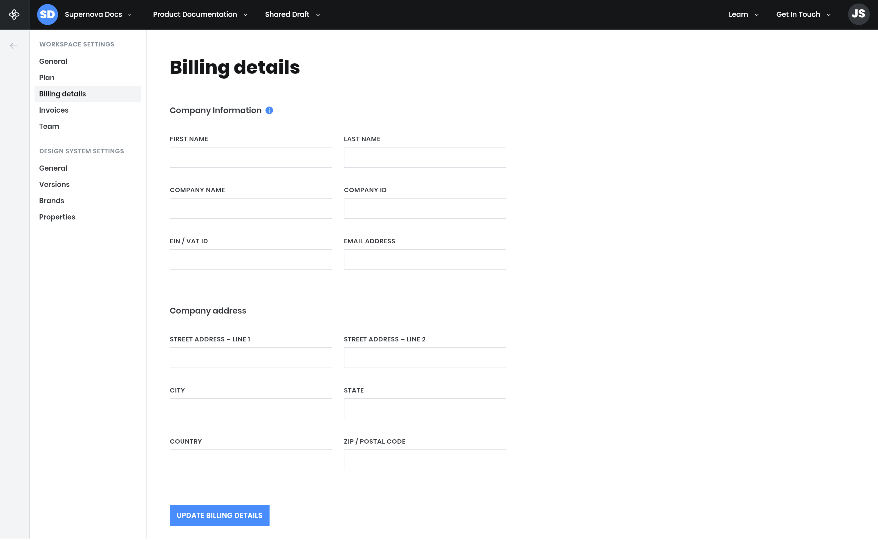 Editing billing details