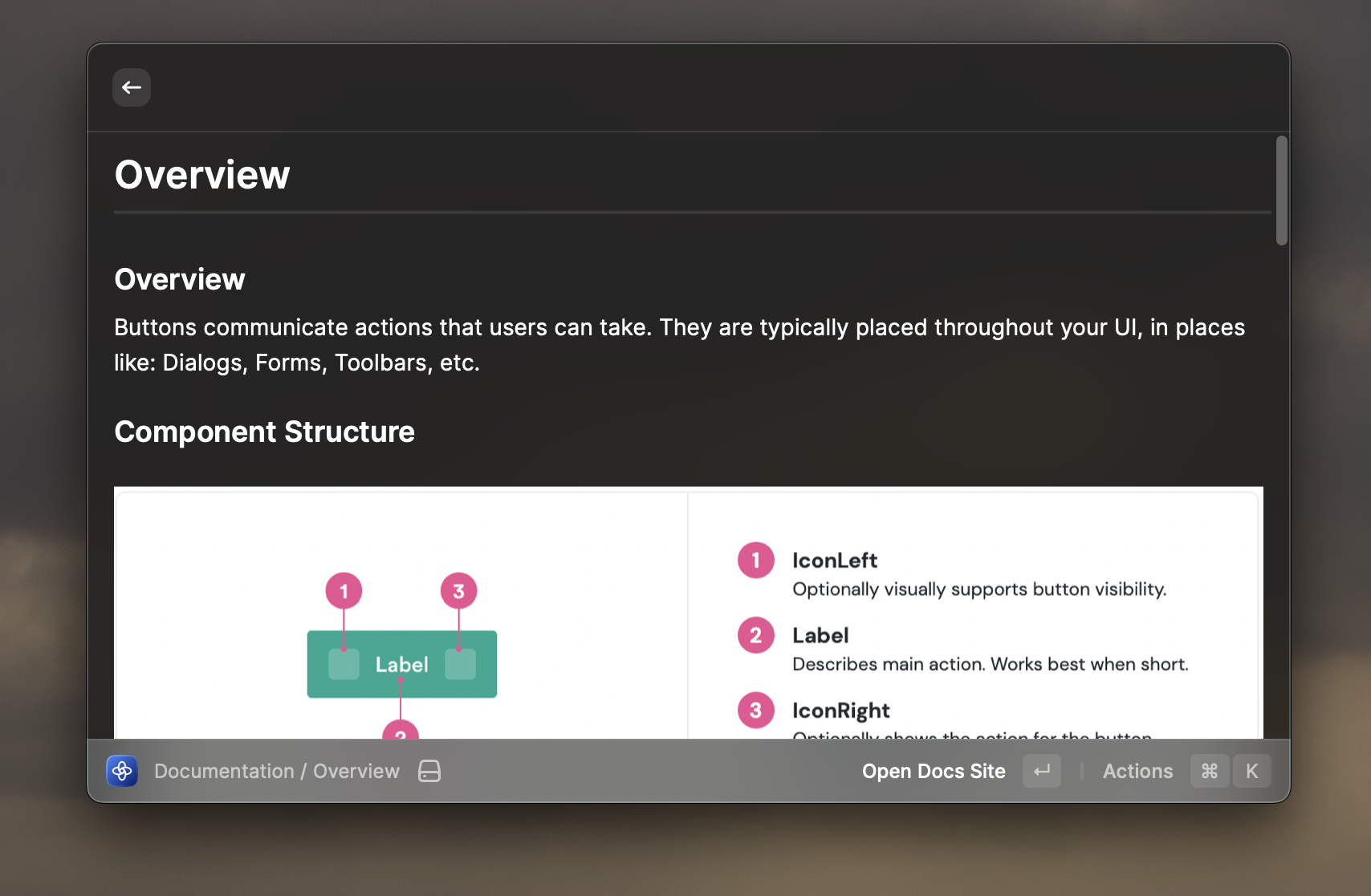 Access any part of your design system documentation