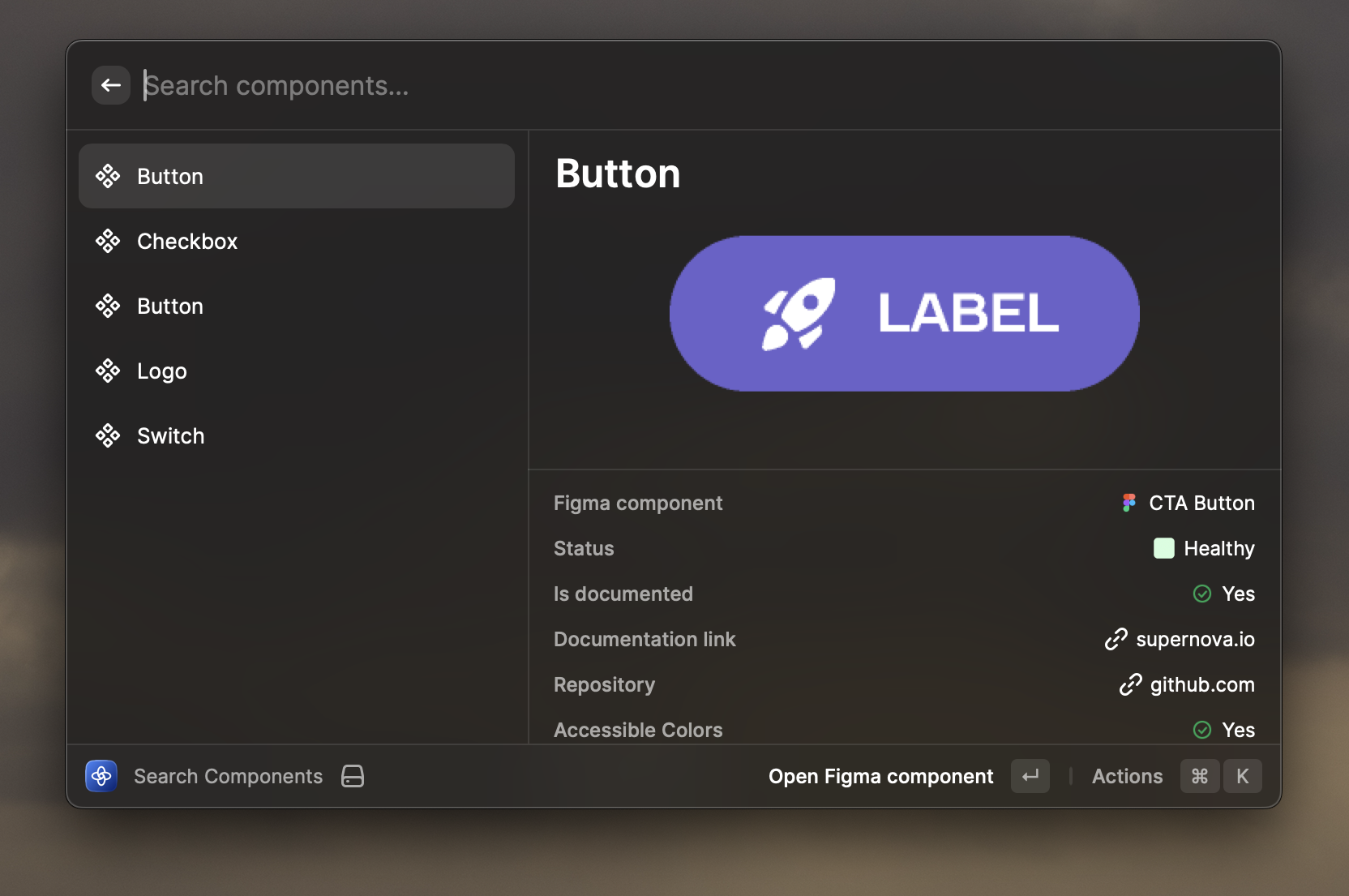 Access all your components directly from Spotlight, with all information nicely presented together.