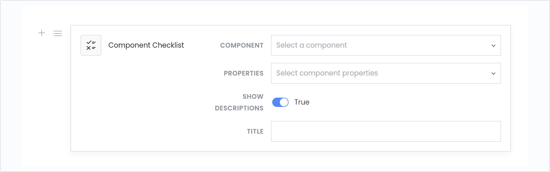 The component checklist block as it appears in the documentation editor