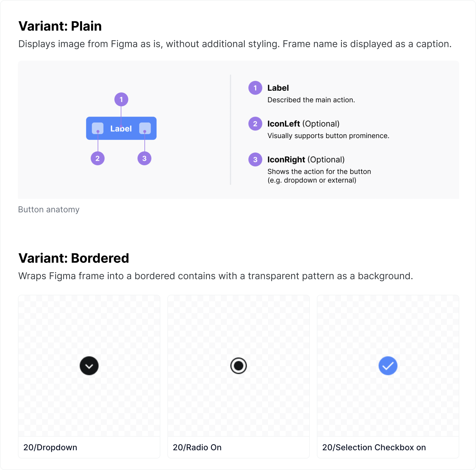 Difference between plain and bordered variants for Figma frame block.