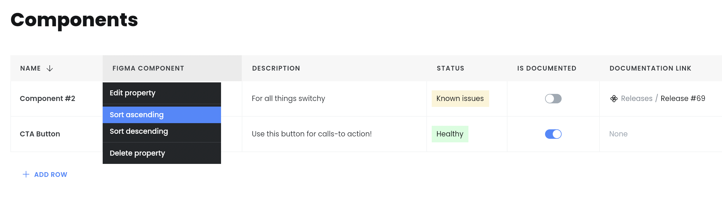 Simply tap on the component view to bring up sorting options