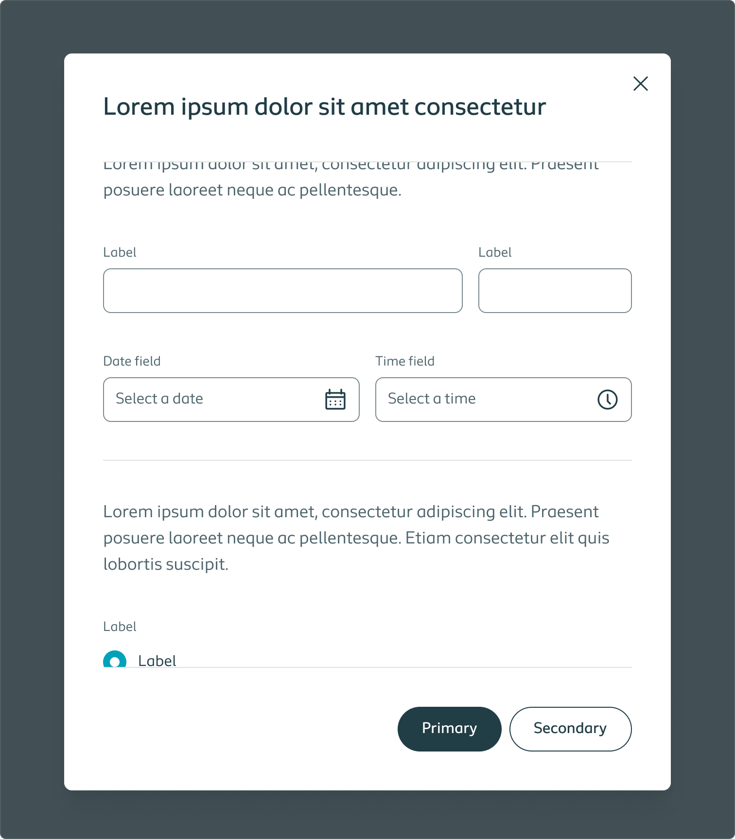 Example of how content overflows on a desktop size dialog