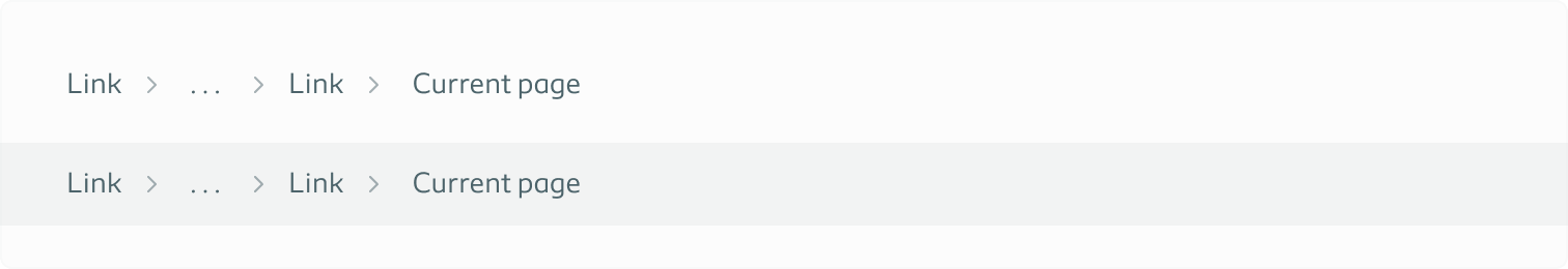 Showing the two versions of a breadcrumb component, with and without a background.