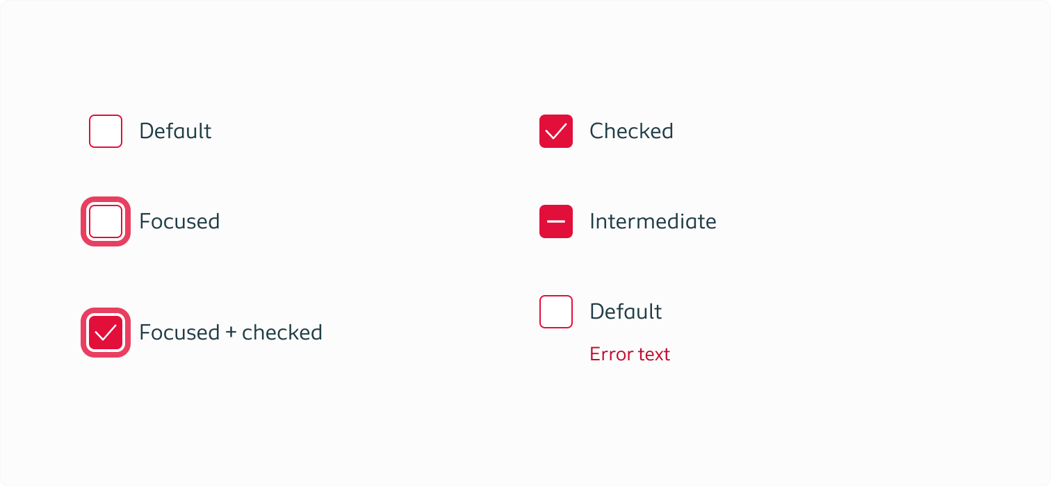Visualising the error states of a checkbox