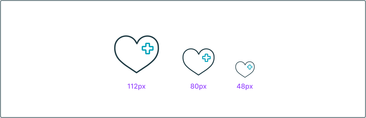Visualising the three brand icon sizes large, medium, and small